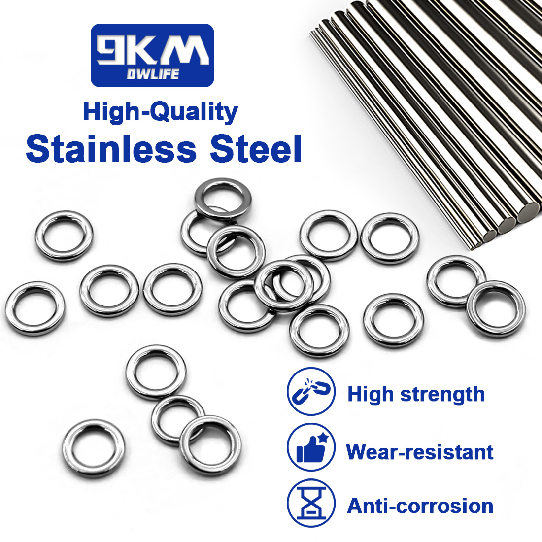 9KM Solid Ring Fishing 50pcs S - Saltwater Fishing Hook 评论和价格